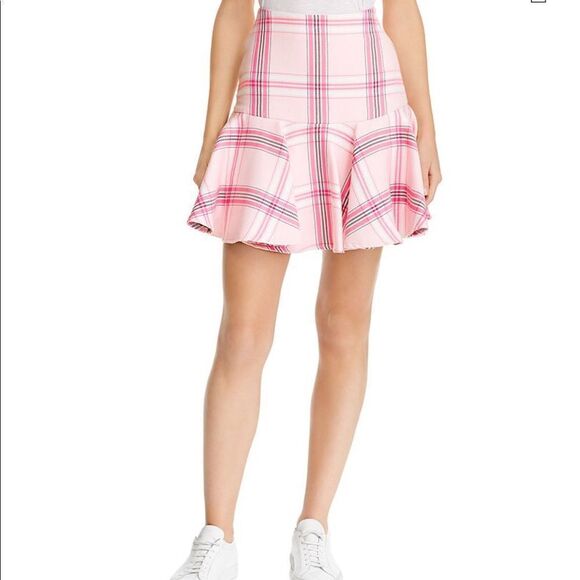 MILLY Pink Plaid Flounce Hem Mini Skirt New With Tag Size 10 - Picture 1 of 10
